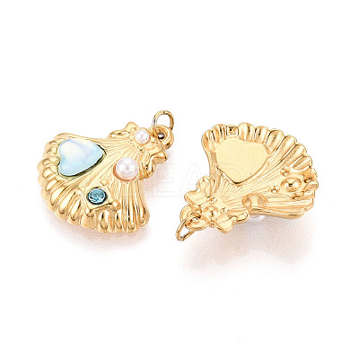 304 Stainless Steel Pave Crystal Rhinestone and ABS Imitation Pearl Resin Pendants STAS-T069-87B-1