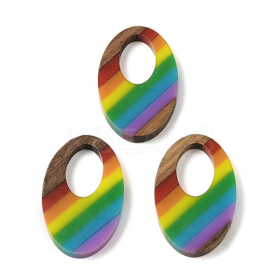 Pride Rainbow Theme Resin & Walnut Wood Pendants WOOD-K012-01-1