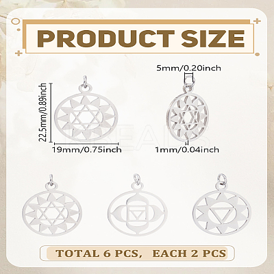 6Pcs 3 Styles 304 Stainless Steel Pendants STAS-LP0004-33P-1