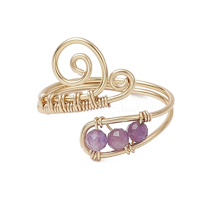 3Pcs Natural Amethyst & Green Aventurine & Rose Quartz Finger Rings RJEW-JR00838-1