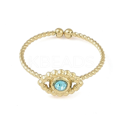 304 Stainless Steel Rhinestone Eye Open Cuff Rings for Women LS-RJEW-H229-01G-1