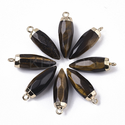 Top Golden Plated Natural Tiger Eye Pointed Pendants G-S359-078A-1