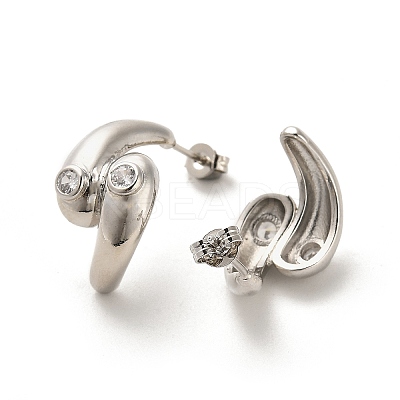 Teardrop Rack Plating Brass Micro Pave Clear Cubic Zirconia Stud Earrings EJEW-M240-07P-1