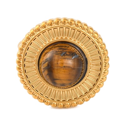 Flat Round Natural Tiger Eye Finger Rings RJEW-Q822-02G-03-1