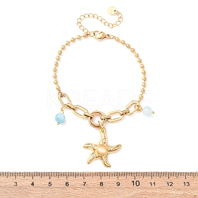 Starfish 304 Stainless Steel Charm Bracelets BJEW-C135-02G-1