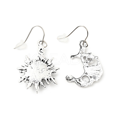 Resin Beaded Moon and Sun Asymmetrical Earrings LS-EJEW-C036-01E-1