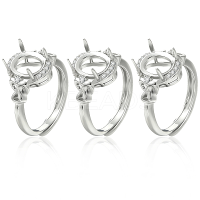 6Pcs Adjustable Brass Micro Pave Clear Cubic Zirconia Finger Ring Components ZIRC-BBC0003-43-1