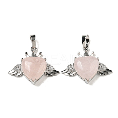 Natural Rose Quartz with Clear Cubic Zirconia Pendants G-G133-02P-26-1