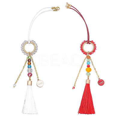 Faceted Glass Beaded Car Pendant Decorations HJEW-PH01580-1