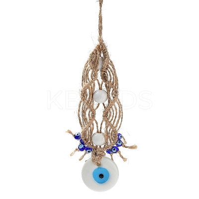 Flat Round with Evil Eye Glass Pendant Decorations EVIL-PW0002-18A-01-1