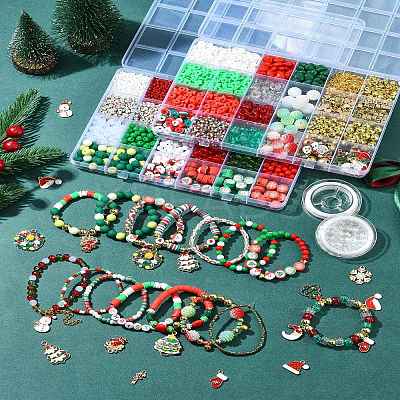 DIY Christmas Themed Acrylic & Glass Seed & Polymer Clay Beads Bracelet Kits DIY-FS0007-95-1