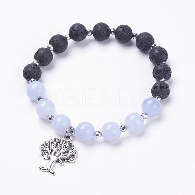 Natural Lava Rock Beads Charm Bracelets BJEW-JB03369-1