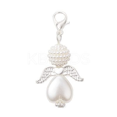 Heart Angel Acrylic & ABS Plastic Imitation Pearl Pendant Decorations HJEW-JM03564-02-1
