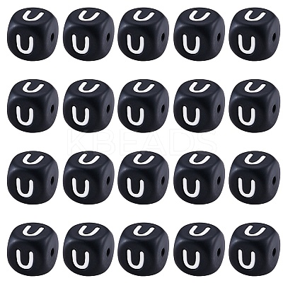 20Pcs Black Cube Letter Silicone Beads 12x12x12mm Square Dice Alphabet Beads with 2mm Hole Spacer Loose Letter Beads for Bracelet Necklace Jewelry Making JX433U-1
