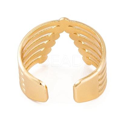 PVD Vacuum Plating 304 Stainless Steel Letter V Open Cuff Ring RJEW-G316-12G-1