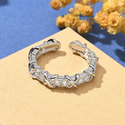 Brass Micro Pave Clear Cubic Zirconia Open Cuff Rings RJEW-G336-03P-1