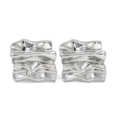 Non-Tarnish 304 Stainless Steel Textured Square Ear Studs for Women LS-EJEW-P234-07P-1