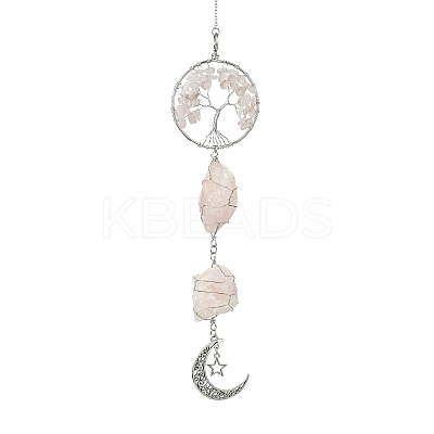 Tree of Life Natural Rose Quartz Pendant Decorations HJEW-JM01855-01-1