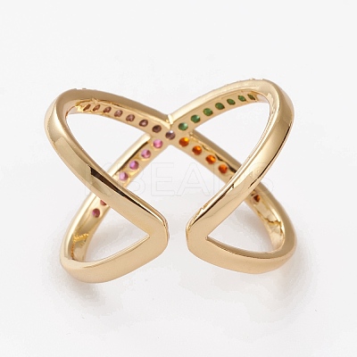 Brass Micro Pave Cubic Zirconia Cuff Rings RJEW-C101-13G-1