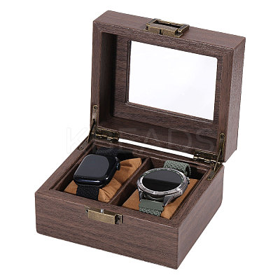 2-Slot Wood Covered with PU Leather Watch Storage Boxes with Glass Visible Window Hinged Lids and Lint Pillows Inside CON-WH0113-10A-1