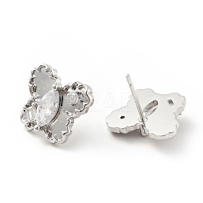 Clear Cubic Zirconia Butterfly Stud Earrings EJEW-G297-35A-P-1