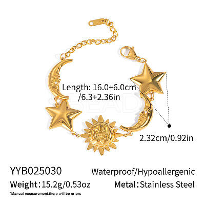 304 Stainless Steel Star & Sun & Moon Link Bracelets for Women PP4213-2-1