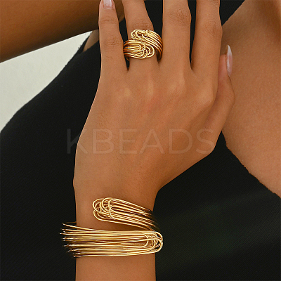 Elegant Brass Multi-layer Cuff Bangles & Rings Sets for Banquets and Parties TV3814-1