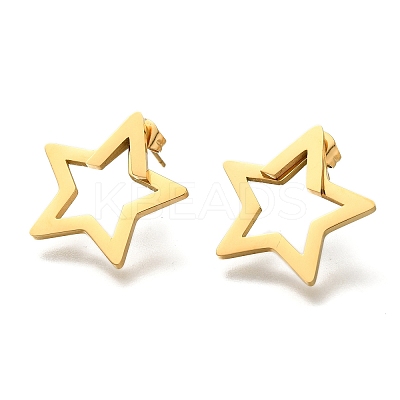 Ion Plating(IP) 304 Stainless Steel Hollow Star Stud Earrings EJEW-C118-06A-1