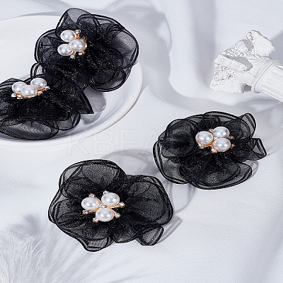 4Pcs Flower Alloy & Rhinestones & Gauze Ornament Accessories DIY-LP0001-74-1
