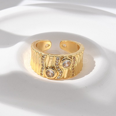 Brass Micro Pave Clear Cubic Zirconia Cuff Rings for Women RJEW-U041-13G-1