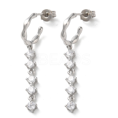 Rack Plating Brass Micro Pave Clear Cubic Zirconia Stud Earrings EJEW-A045-07P-1