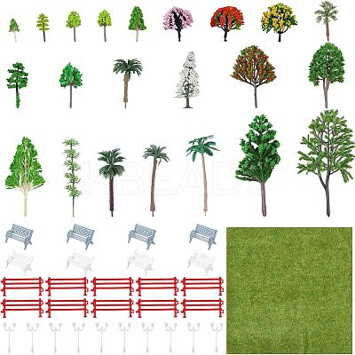 8 Style Plastic Tree & Grass & Fences & Street Lamp & Bench Model AJEW-CA0001-63-1