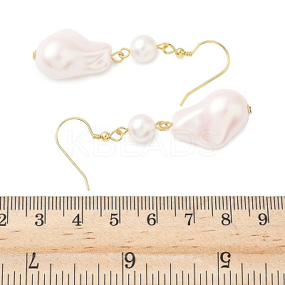 Electroplated 304 Stainless Steel Imitation Pearl Dangle Earrings LS-EJEW-Z129-18G-1