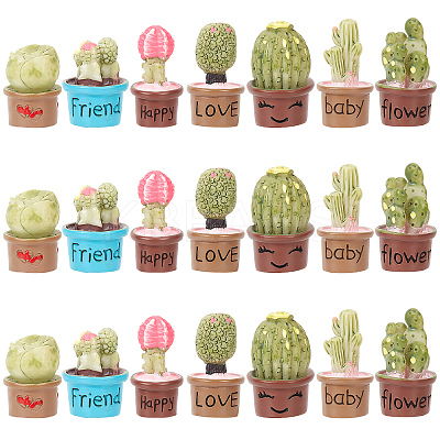 21Pcs 7 Style Resin Mini Cactus Bonsai Display Decorations AJEW-CP0005-41-1