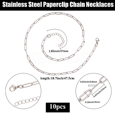 10Pcs 667 Stainless Steel Paperclip Chain Necklaces NJEW-BBC0001-48C-P-1