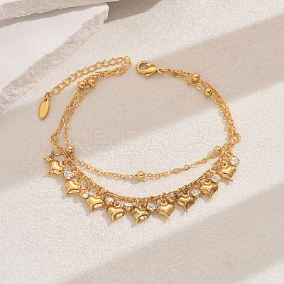 Fashionable Vintage Beach Style Brass Cubic Zirconia Double Layer Tassel Heart Adjustable Ladies Anklets ED6281-4-1