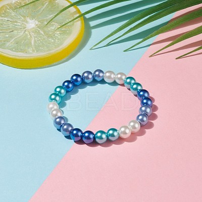 Glass Pearl Round Beaded Stretch Bracelet for Women BJEW-JB08532-1