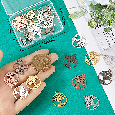 24Pcs 4 Colors Brass Filigree Pendants KK-CN0002-01-1