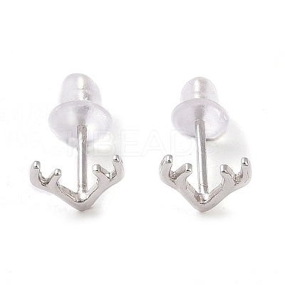 Anti-Tarnish Rhodium Plated Antler Shape 999 Fine Silver Stud Earrings for Women LS-EJEW-S215-07P-1