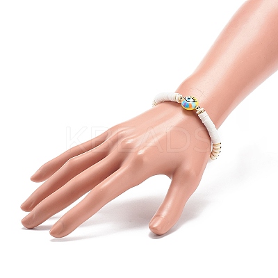 Handmade Polymer Clay Disc Surfer Stretch Bracelet BJEW-JB08825-1