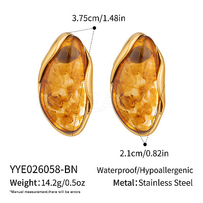 304 Stainless Steel Resin Teardrop Stud Earrings for Women RA7191-1-1