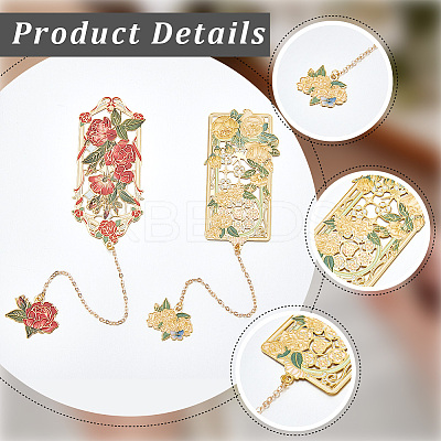 2Pcs 2 Styles Zinc Alloy Enamel Bookmarks AJEW-CP0003-98B-1