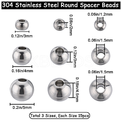 450Pcs 3 Style 304 Stainless Steel Round Beads STAS-BBC0003-44-1