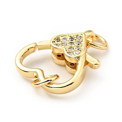 Brass Micro Pave Clear Cubic Zirconia Heart Lobster Claw Clasps KK-G416-35G-1