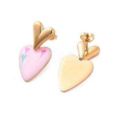 Ion Plating(IP) 304 Stainless Steel Heart Stud Earrings EJEW-A114-09G-02-1