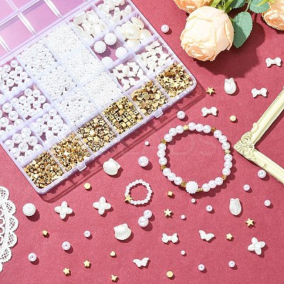 1359Pcs 16 Styles CCB Plastic & ABS Plastic Imitation Pearl Beads KY-YW0002-19-1