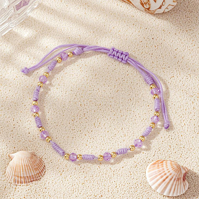 Glass & Brass Beads Braided Bead Bracelets ZQ2730-1