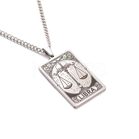 304 Stainless Steel Curb Chain Rectangle with Constellation Pendant Necklaces PW-WG0F5D0-19-1