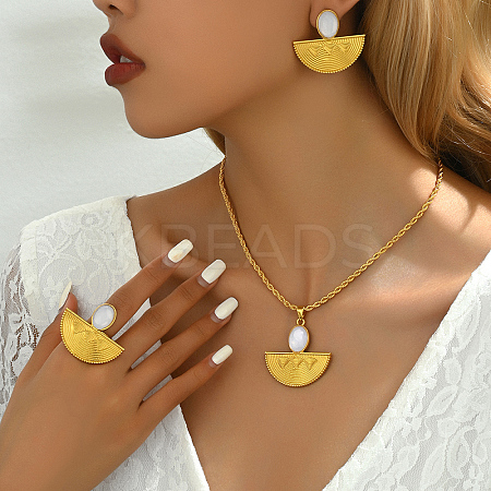 Real 18K Gold Plated Brass Fan Earrings & Necklaces & Ring Sets for Women MF3978-1