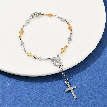 201 Stainless Steel Oval with Saint Benedict Charm Bracelets BJEW-B143-01GP-1
